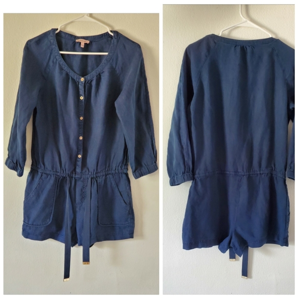 Juicy Couture Beach 100%Linen Romper Navy Blue - Picture 2 of 13